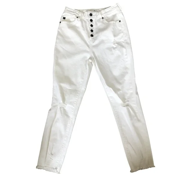 KanCan Womens White Denim Jeans Frayed Hem Cropped Skinny Jeans Size 7/27 - Picture 2 of 14